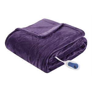 Beautyrest Polyester Solid Microlight Heated Throw in Purple