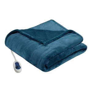 beautyrest polyester solid microlight berber heated throw in teal blue