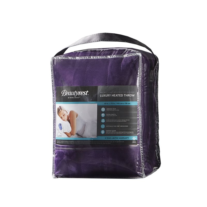 Beautyrest Polyester Solid Microlight Berber Heated Throw in Purple