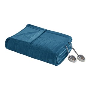 beautyrest polyester solid microlight reversible heated blanket in teal blue