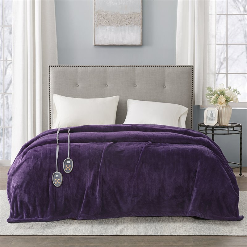 Beautyrest Polyester Solid Microlight Reversible Heated Blanket in Purple