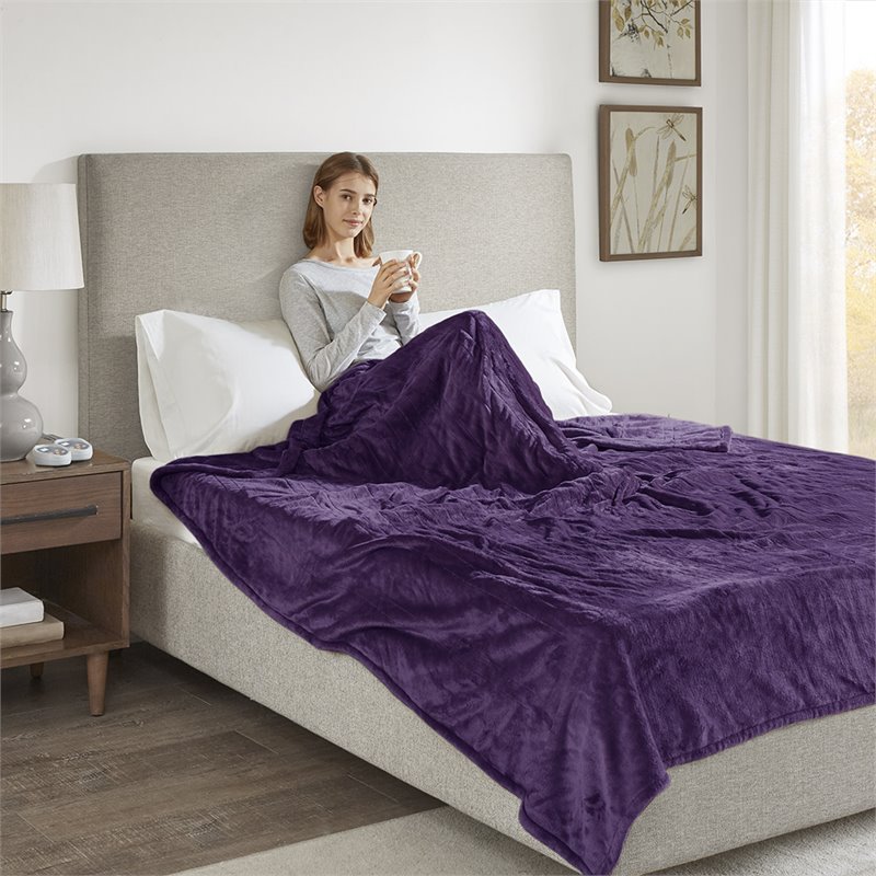 Beautyrest Polyester Solid Microlight Reversible Heated Blanket in Purple