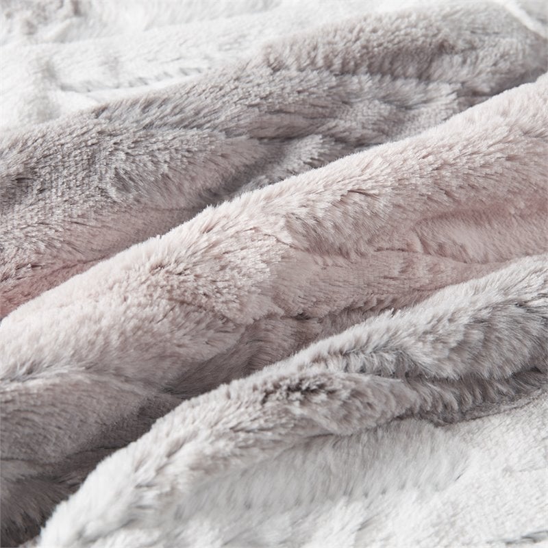 Beautyrest Polyester Oversized Faux Tip Dye Heated Throw in Blush Pink/Gray