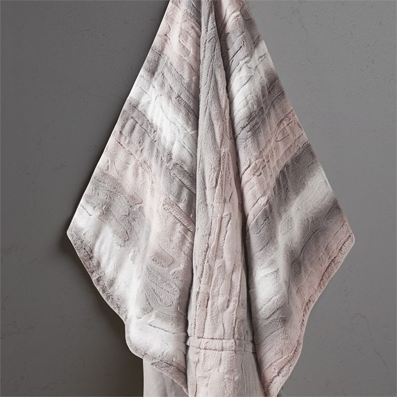 Beautyrest Polyester Oversized Faux Tip Dye Heated Throw in Blush Pink/Gray