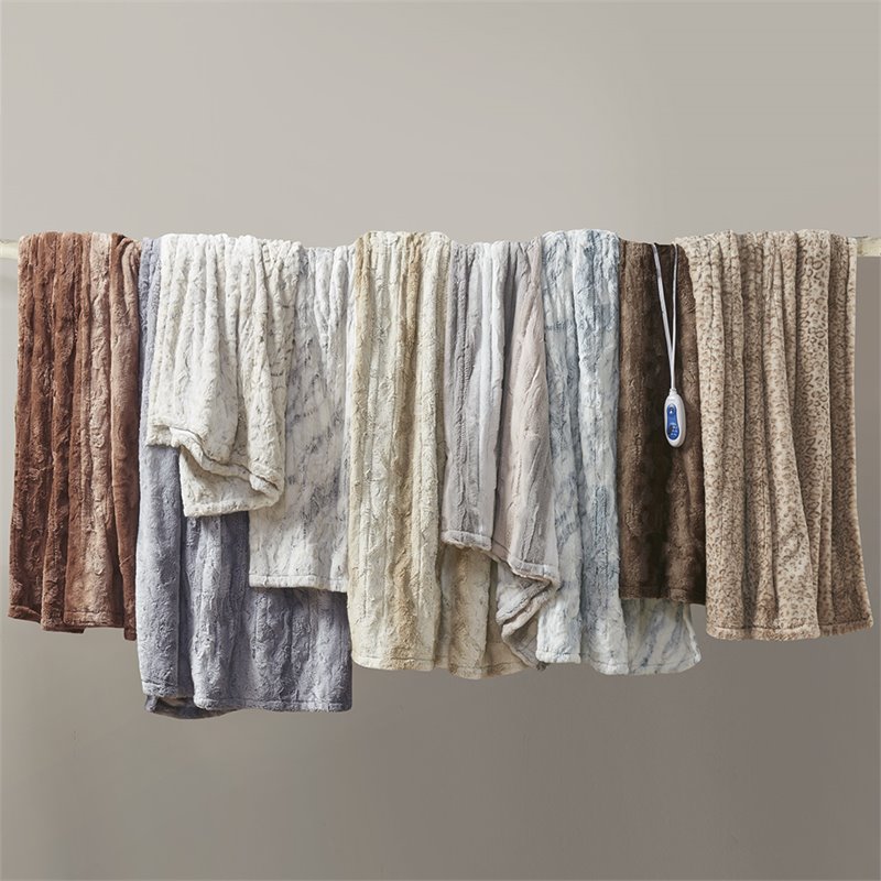 Beautyrest Polyester Oversized Faux Tip Dye Heated Throw in Blush Pink/Gray