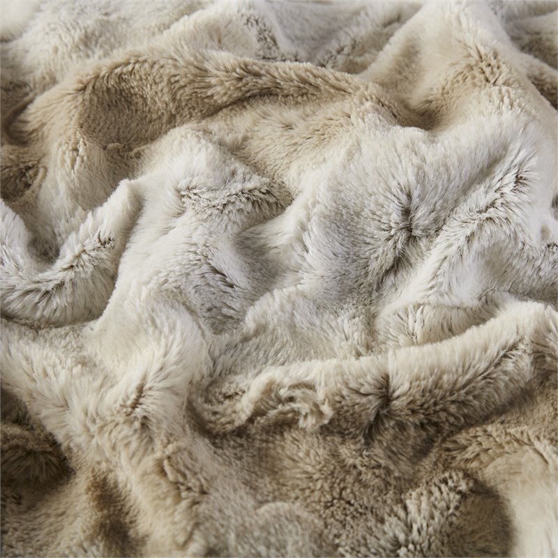 Madison Park 100 Percent Polyester Faux Tip Dyed Brushed Long Fur Throw in Sand