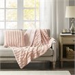 Madison Park Polyester Solid Stripe Plaited Brushed Long Fur Throw in Blush Pink
