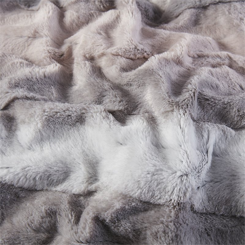 Madison Park Polyester Faux Tip Dyed Brushed Long Fur Throw in Blush Pink/Gray