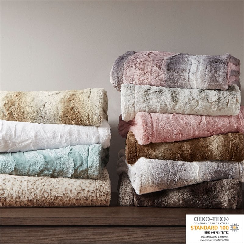 Madison Park Polyester Faux Tip Dyed Brushed Long Fur Throw in Blush Pink/Gray