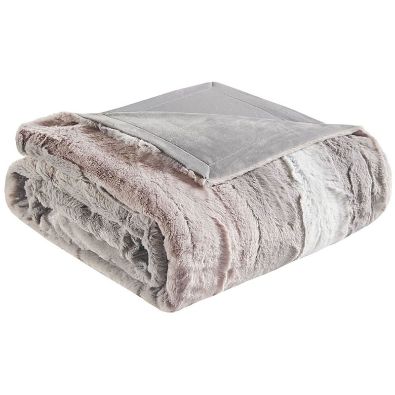 Madison Park Polyester Faux Tip Dyed Brushed Long Fur Throw in Blush Pink/Gray