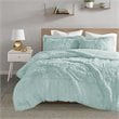 Intelligent Design Polyester Back Solid Shaggy Long Fur Comforter Set in Aqua