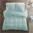 Intelligent Design Polyester Back Solid Shaggy Long Fur Comforter Set in Aqua