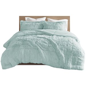 intelligent design polyester back solid shaggy long fur comforter set in aqua