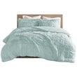 Intelligent Design Polyester Back Solid Shaggy Long Fur Comforter Set in Aqua