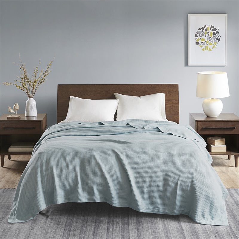 Madison Park 100 Percent Egyptian Cotton Solid Blanket in Light Blue