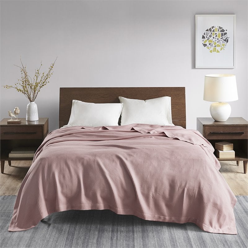 Madison Park 100 Percent Egyptian Cotton Solid Blanket in Rose Pink