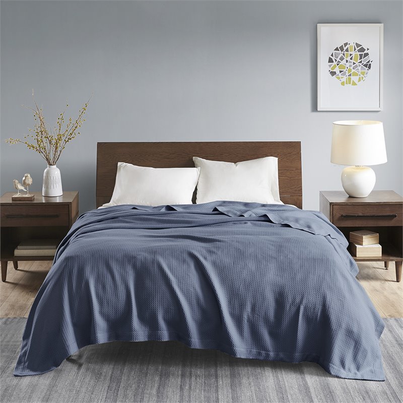 Madison Park 100 Percent Egyptian Cotton Solid Blanket in Blue