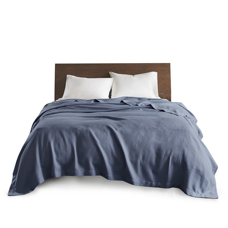 Madison Park 100 Percent Egyptian Cotton Solid Blanket in Blue