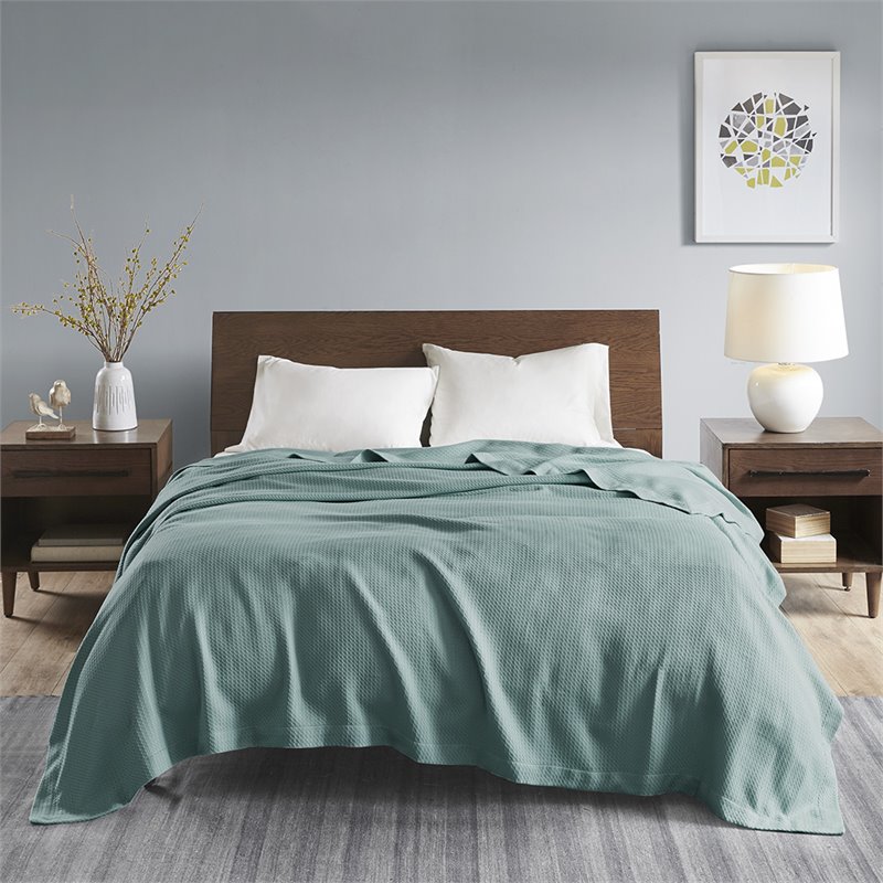 Madison Park 100 Percent Egyptian Cotton Solid Blanket in Teal Blue