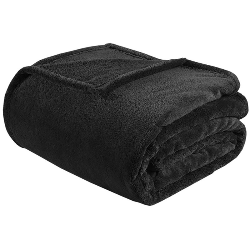 Intelligent Design Polyester Solid Microlight Plush Oversized Blanket in Black