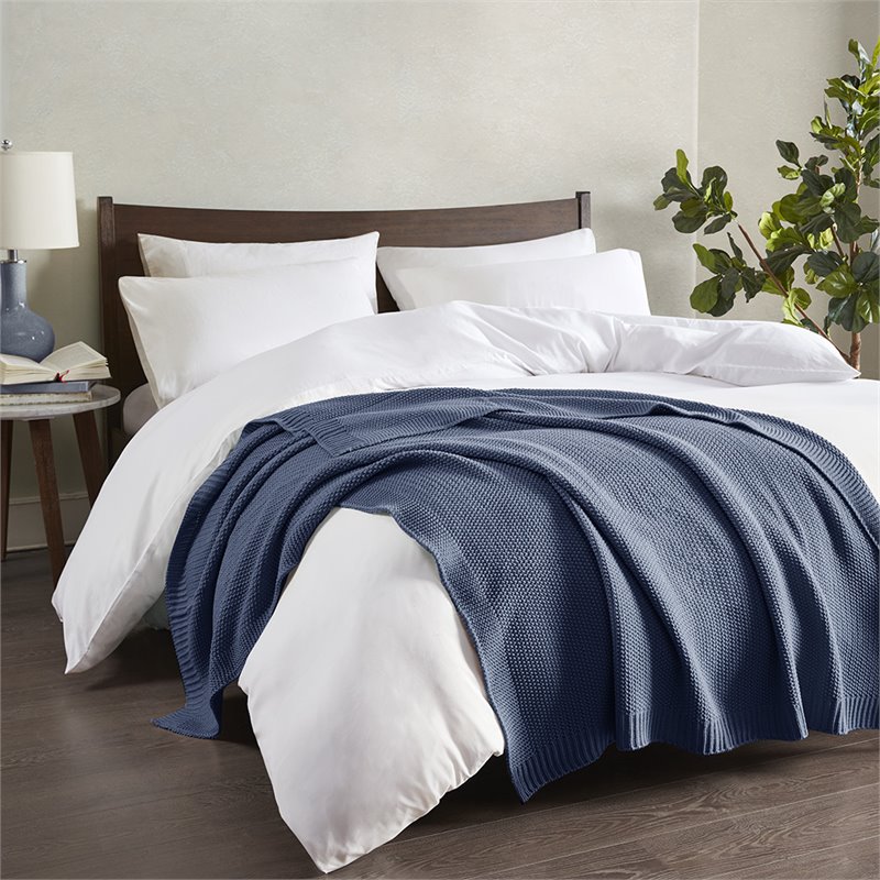 INK+IVY Bree 100 Percent Acrylic Knitted Throw in Indigo Blue