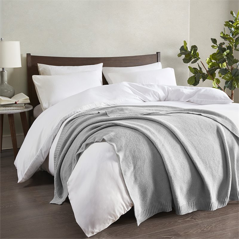 INK+IVY Bree 100 Percent Acrylic Knitted Throw in Gray Finish