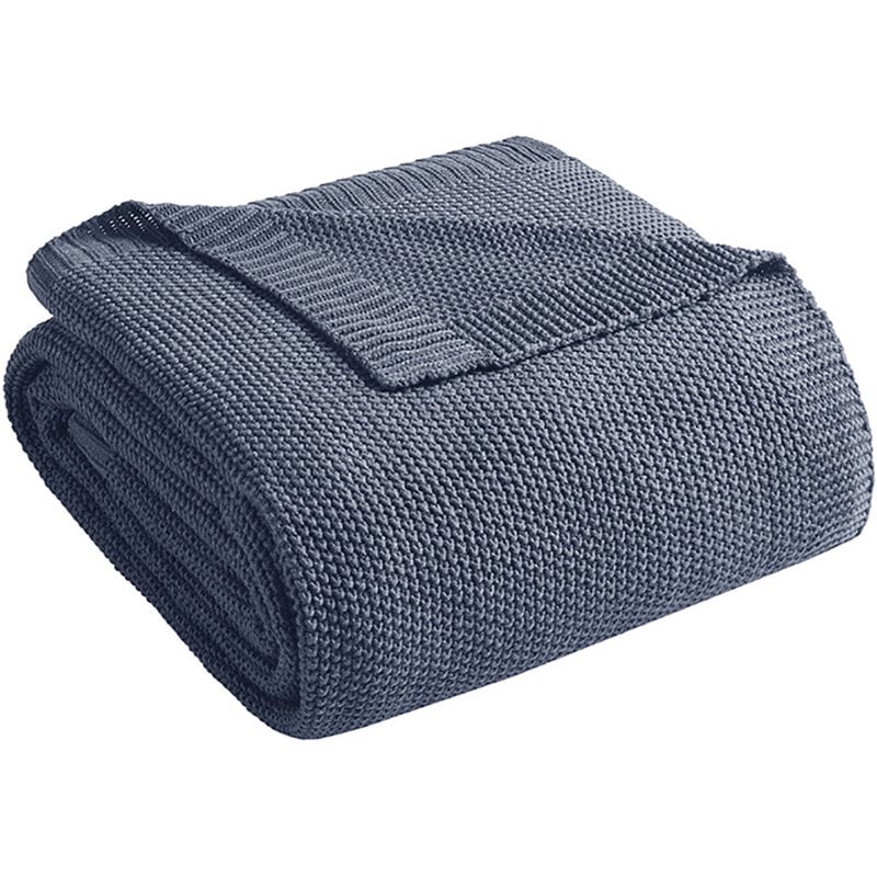 INK+IVY Bree 100 Percent Acrylic Knitted Blanket in Indigo Blue Finish