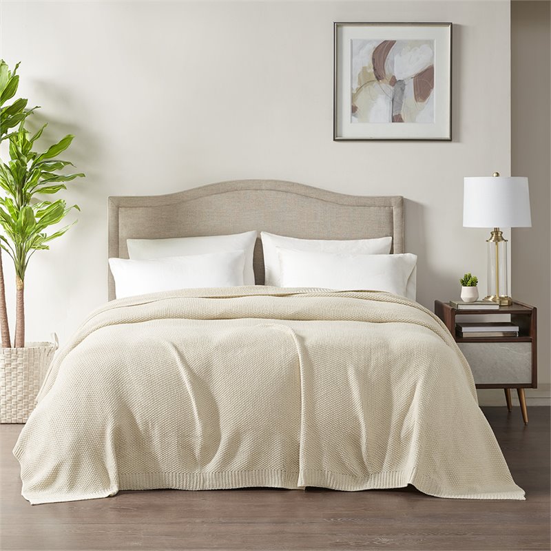 INK+IVY Bree 100 Percent Acrylic Knitted Blanket in Ivory Finish
