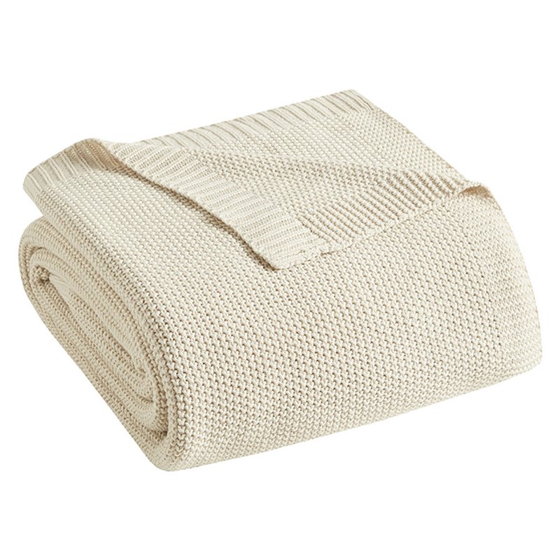 INK+IVY Bree 100 Percent Acrylic Knitted Blanket in Ivory Finish