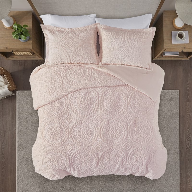 Madison Park Polyester Long Fur to Mink Comforter Set in Blush Pink