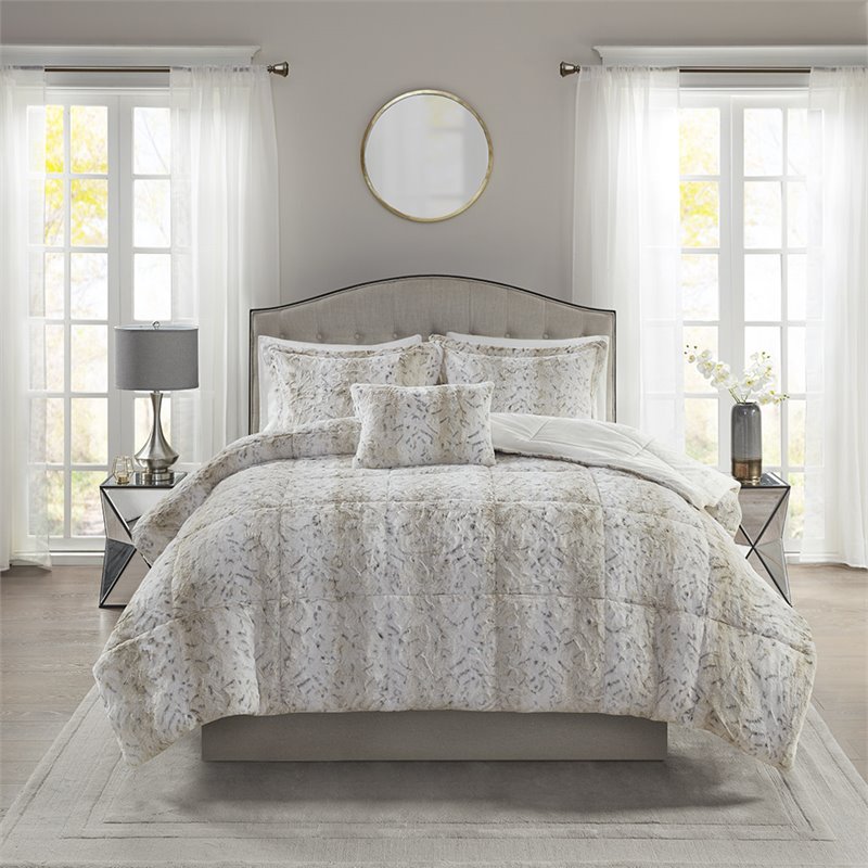 Madison Park 100 Percent Polyester Comforter Set in Snow Leopard White