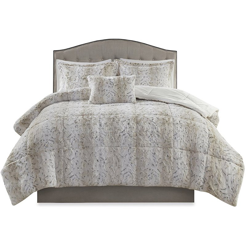Madison Park 100 Percent Polyester Comforter Set in Snow Leopard White