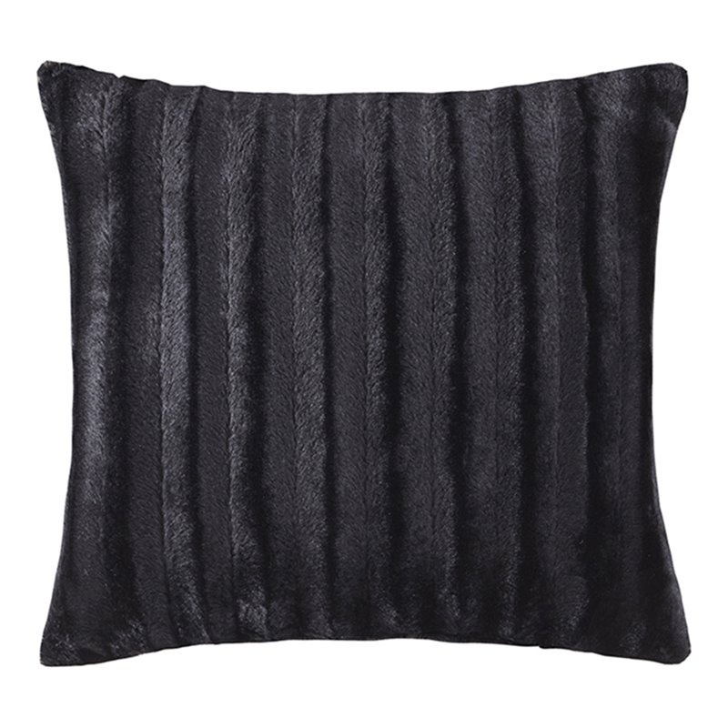 Madison Park Polyester Solid Stripe Plaited Long Fur Square Pillow in Black