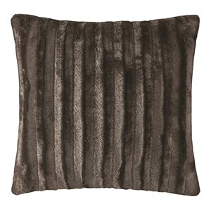 Madison Park Polyester Solid Stripe Plaited Long Fur Square Pillow in Brown