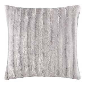 Madison Park Polyester Solid Stripe Plaited Long Fur Square Pillow in Gray