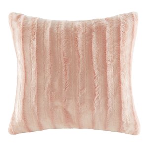 Madison Park Polyester Brushed Faux Long Fur Square Pillow in Blush Pink