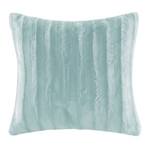 Madison Park Polyester Solid Stripe Plaited Long Fur Pillow in Blue