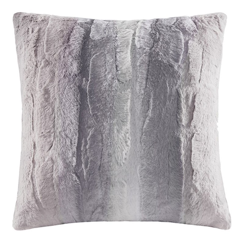 Madison Park Polyester Long Fur Pillow with Knife Edge in Blush Pink/Gray