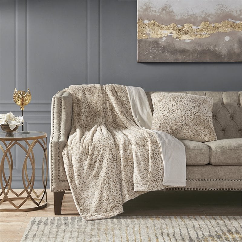 Madison Park Polyester Long Fur Pillow with Knife Edge in Leopard Tan