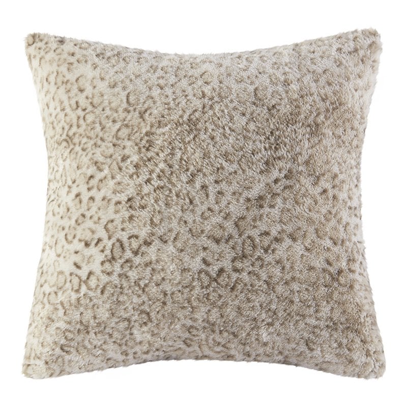 Madison Park Polyester Long Fur Pillow with Knife Edge in Leopard Tan