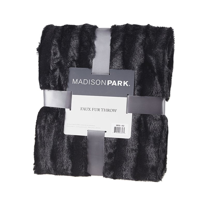 Madison Park 100 Percent Polyester Brushed Long Fur Knitted Throw in Black