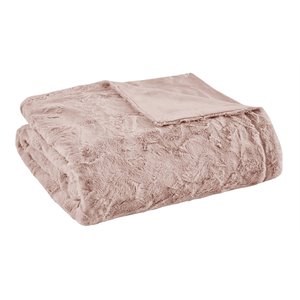 Madison Park 100 Percent Polyester Solid Brushed Long Fur Throw in Blush Pink