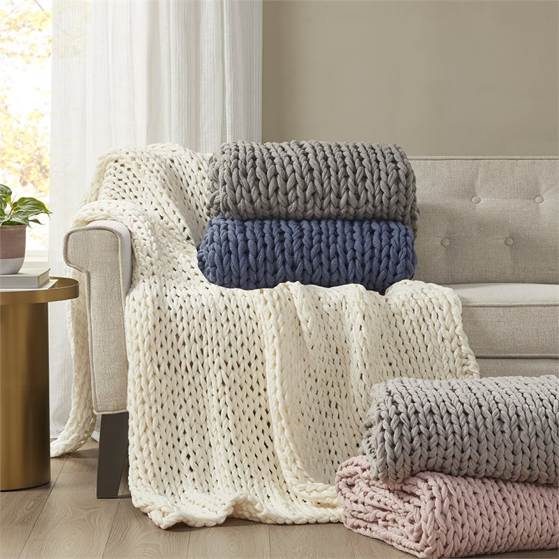 Madison Park 100 Percent Acrylic Chunky Twice Knit Throw in Charcoal