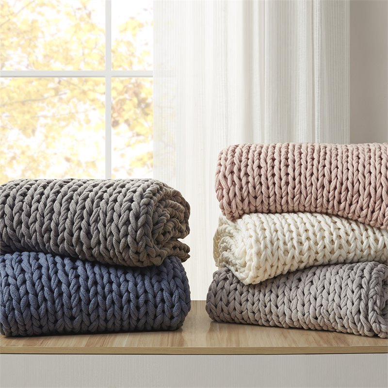 Madison Park 100 Percent Acrylic Chunky Twice Knit Throw in Charcoal