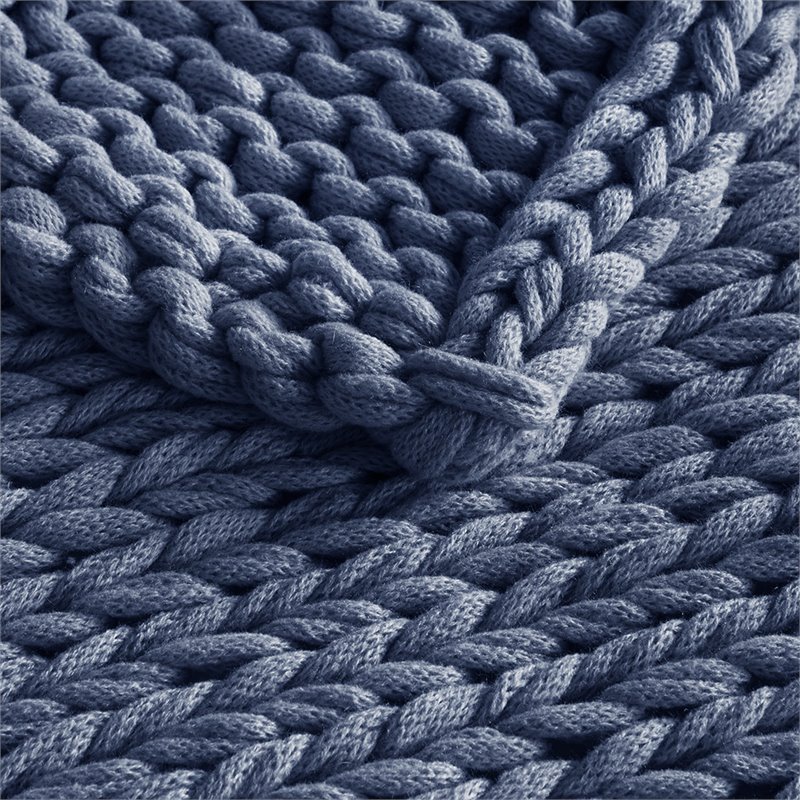 madison park 100 percent acrylic chunky twice knit throw in indigo blue