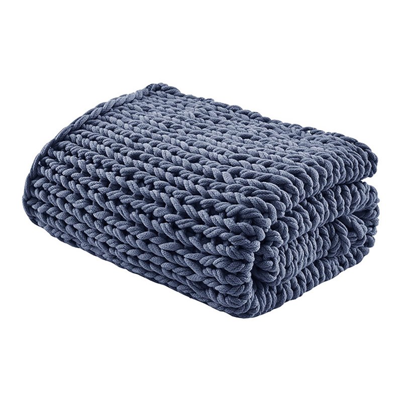 Madison Park 100 Percent Acrylic Chunky Twice Knit Throw in Indigo Blue