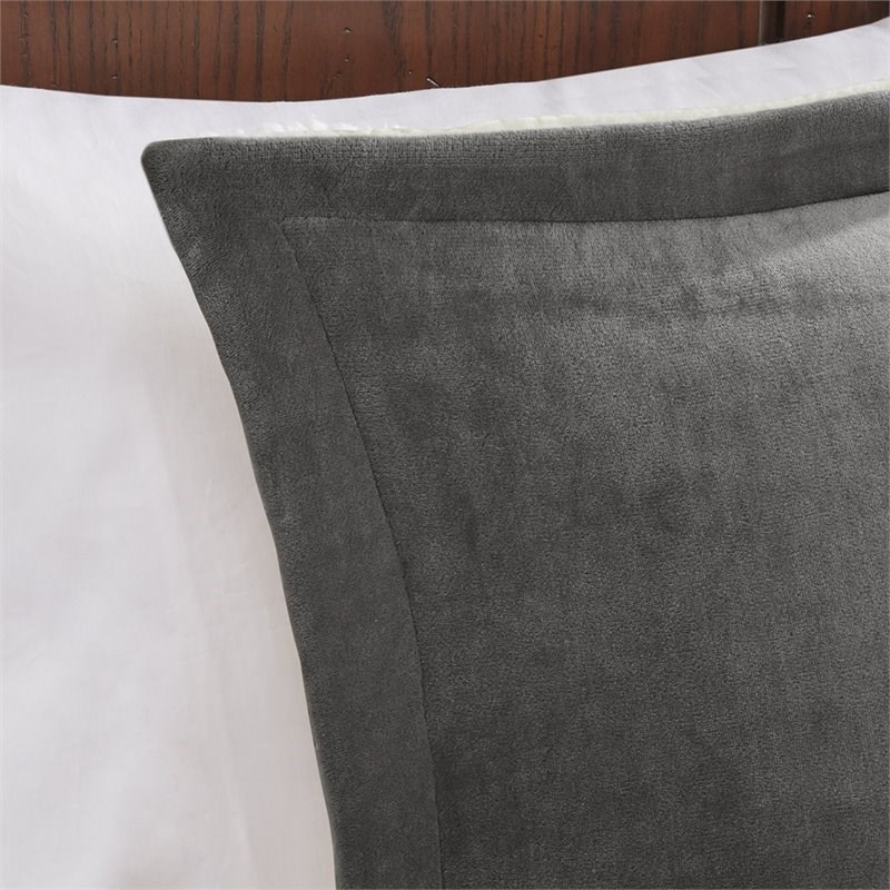 Woolrich Polyester Solid Low Pile Velour to Berber Comforter Set in Charcoal