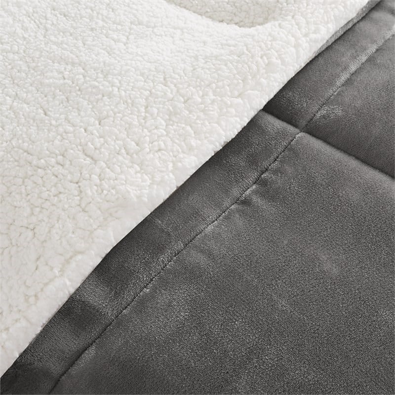 Woolrich Polyester Solid Low Pile Velour to Berber Comforter Set in Charcoal