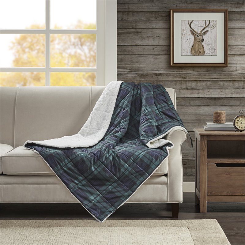 Woolrich 100 Percent Polyester Cozy Spun/Berber Printed Throw in Blue