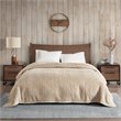 Woolrich Polyester Solid Berber Brushed Blanket w/ Crystal Velvet Binding in Tan